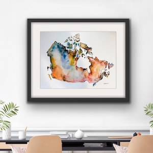 Aquarell Kanadische Karte Print, Buntes Abstraktes Kanada, Canada Day Dekor, Karte Von Kanada