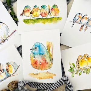 Packung mit 6 Aquarell gefalteten Vogel Kunstkarten, einzigartige leere Vogelkarten, niedlicher Vogel stationär, Packung mit 6 verschiedenen Karten