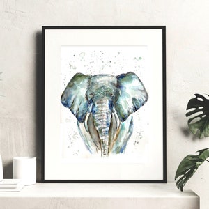 Stampa ad acquerello di elefante con texture blu, stampa ad acquerello di elefante astratto All The Blues, stampa ad acquerello di elefante con belle arti