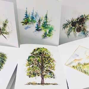 Pack de cartes nature, cartes de pommes de pin et d'arbres, cartes de voeux aquarelle forêt, cartes vierges rustiques, cartes aquarelle pomme de pin pour papeterie