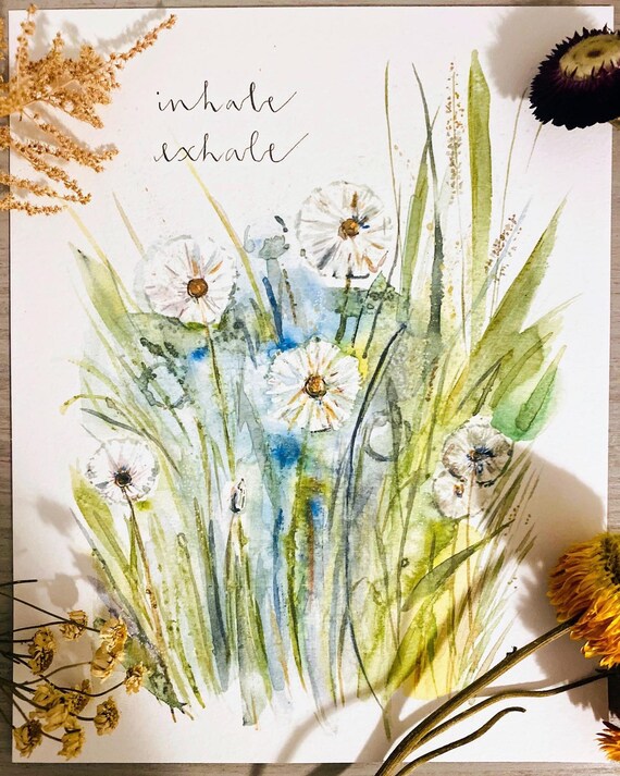 Inhale Exhale Dandelion Watercolour Print Whimsical -  Norway