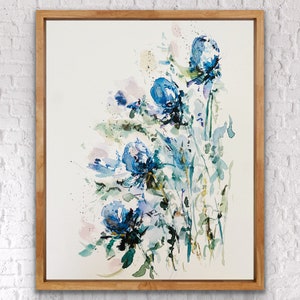 Blue And Purple Scottish Thistle Watercolor Print, Blues Thistle Floral Watercolour Flower Design, Watercolour Wildflower Blue Print