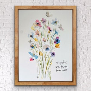 Always Loved Never Forgotten Always Missed White Butterflies and Florals Art Print, Floral and Butterfly Loss Print, Watercolour In Memory