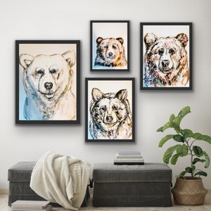 Watercolour Bear Prints, Polar Bear Print, Black Bear Painting, Bear Cub, Brown Bear, Series of Bear Painting Prints, Four Bear Prints image 3