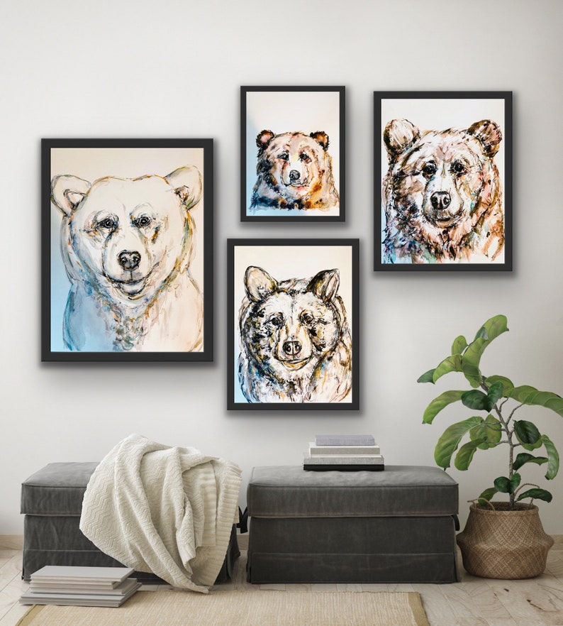 Watercolour Bear Prints, Polar Bear Print, Black Bear Painting, Bear Cub, Brown Bear, Series of Bear Painting Prints, Four Bear Prints image 3