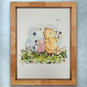 Winnie The Pooh And Piglet Print, Watercolor Story Book Stuffed Animal Art, Story Book Classic Art, Piglet Pooh Sitting Story Print Kids