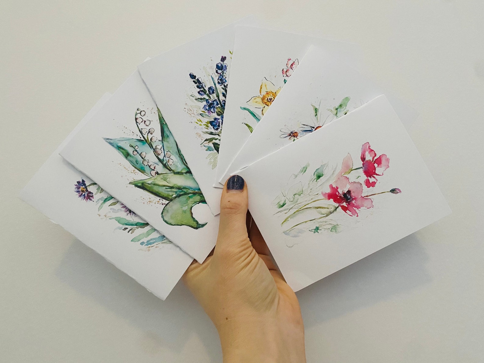 Blank Wildflower Watercolor Cards, Watercolour Floral Stemmed Cards ...