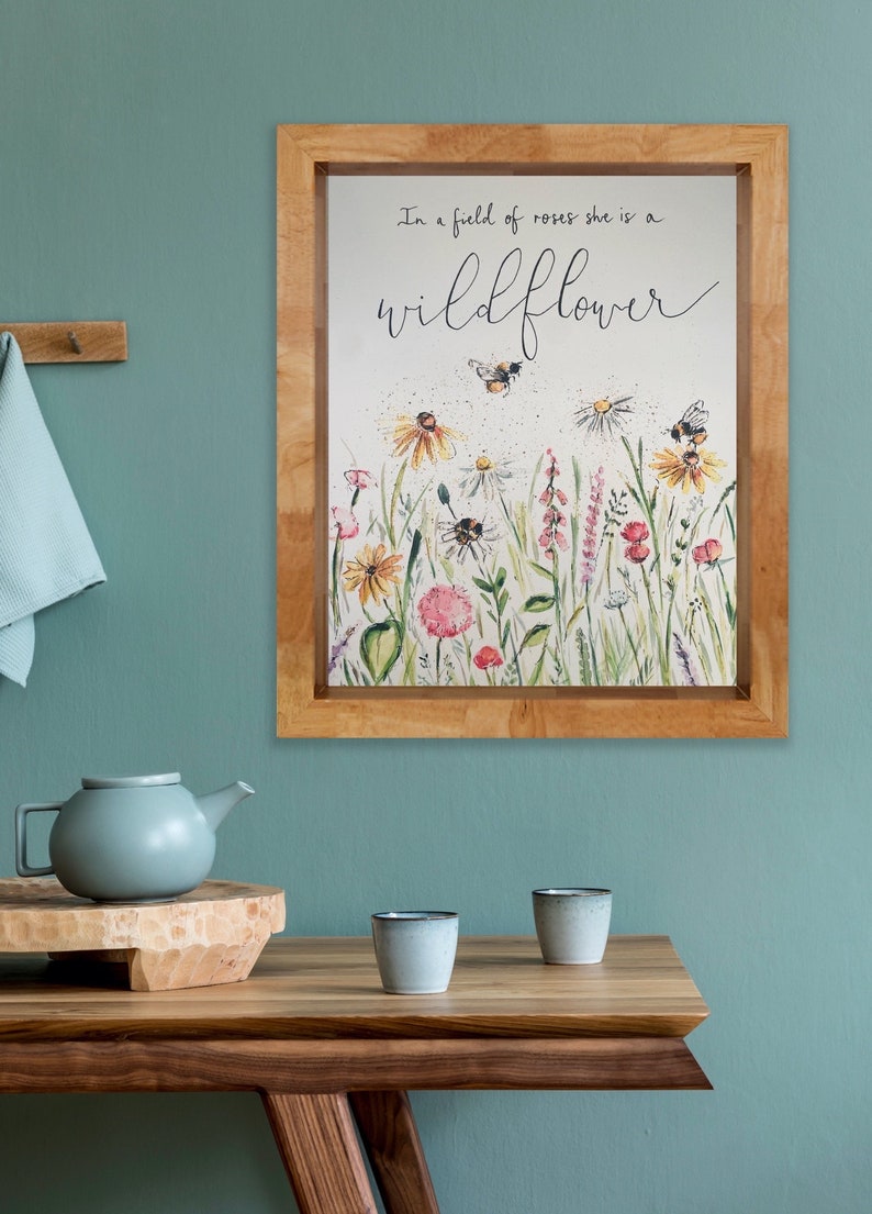 Bees and Wildflowers in Field of Roses She is A Wildflower Art Print ...