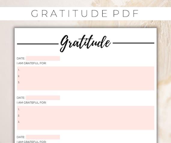 Journal de gratitude quotidien imprimable, Journal de gratitude