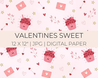 Valentines Sweet Digital Paper | Seamless Valentines Heart Background Pattern Printable | Scrapbooking | Stationary | Holiday Print