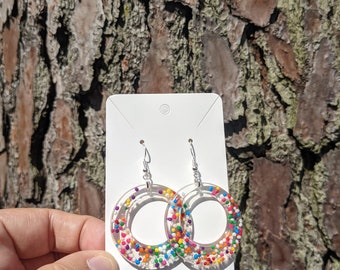 Candy sprinkle resin earrings, Unique Earrings, circle sprinkle rainbow resin earrings