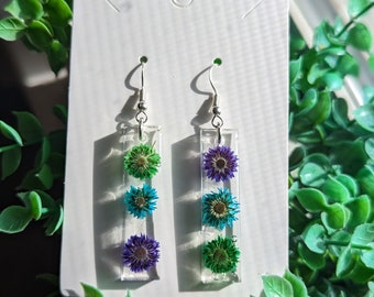 Mystery flower earrings, resin dried pressed flowers earrings