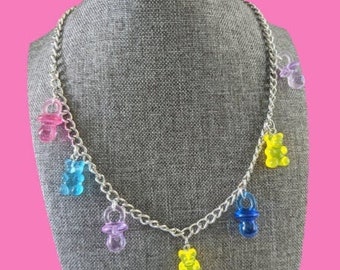 Mystery colors rainbow Gummybear pacifier necklace