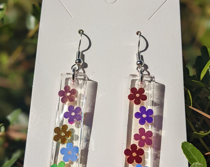 Featured listing image: Flower Power Retro - Y2K resin earrings- 70s earrings-Mid-century-Hippie - Groovy -flower Jewelry-1960s Earrings-Kitsch earrings
