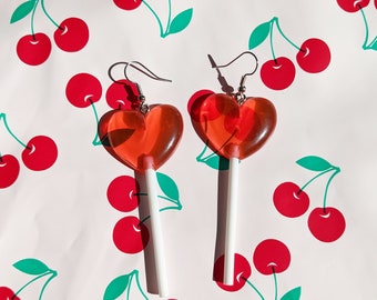 Valentine Lollipop Earrings, Heart Shape Lollipop, Valentine Earrings