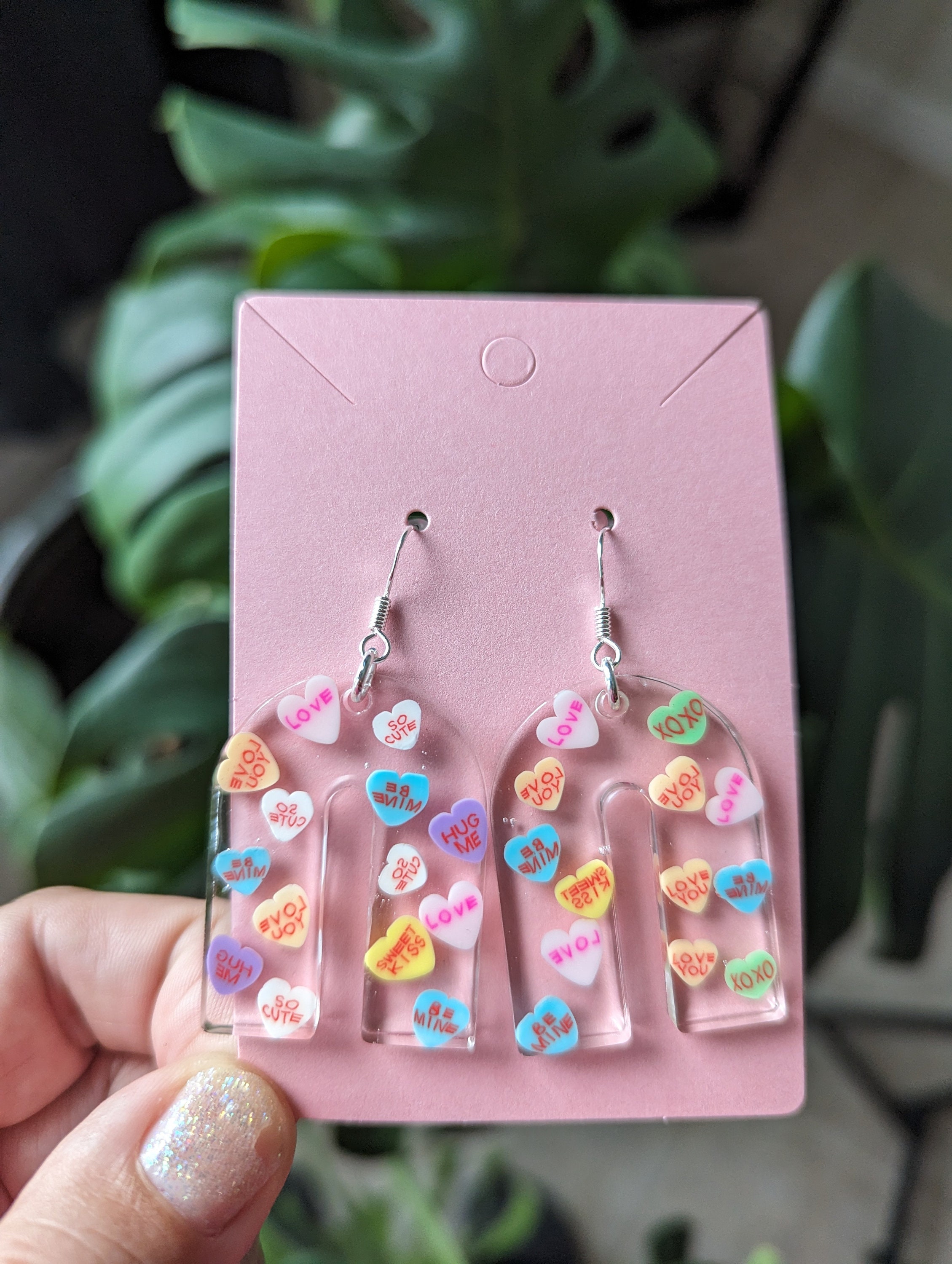 Candy Heart Earrings Valentines Day Earrings Conversation Heart