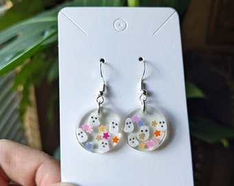 Spooky fun ghosts, fun Halloween earrings, cutesy Halloween pink soft pastel