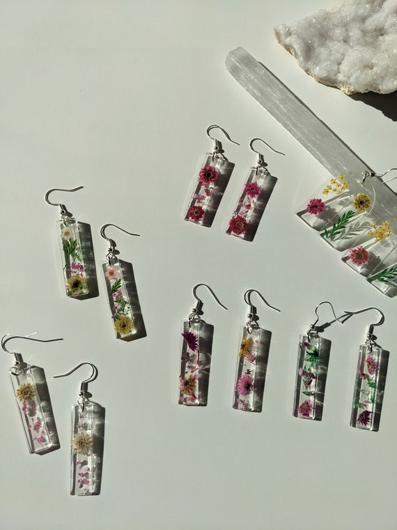 Random pair Dried flower handmade resin earrings , real flower jewelry, gifts for her