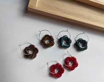 Resin Flower Huggie Hoop Earrings | Iris Earrings