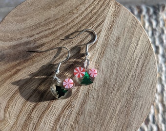 Christmas earrings, Christmas tree earrings earrings peppermint earrings