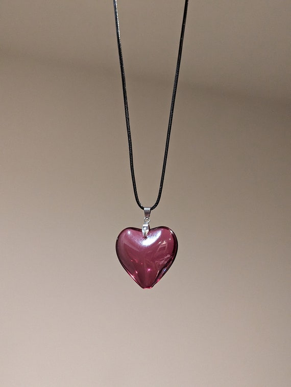 Deep red heart necklace y2k grunge necklace heart 