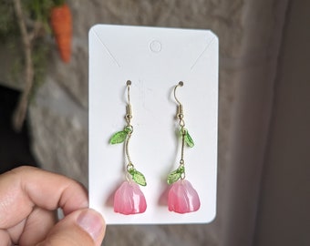 Glass Lampworked Flower and Leaf Charm earrings
