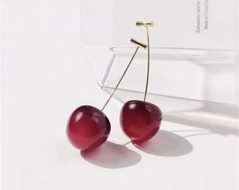 Cherry Terrarium Flower Earrings  glass long berry earrings