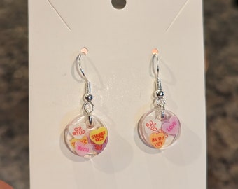 Candy Heart Earrings, Valentines Day Earrings, Conversation Heart Earrings, candy Heart conversation, Gifts for Her