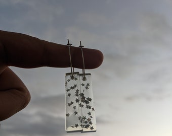 Stars Confetti earrings, confetti star silver earrings