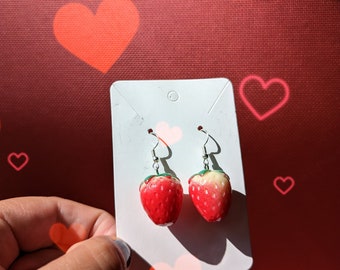 Kawaii Strawberry Earrings| Red Strawberry Fruit Earrings| Drop Dangle Earrings| Gift for Women/Girls|