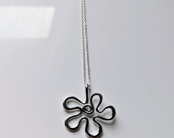 y2k necklace, y2k flower necklace, silver necklace