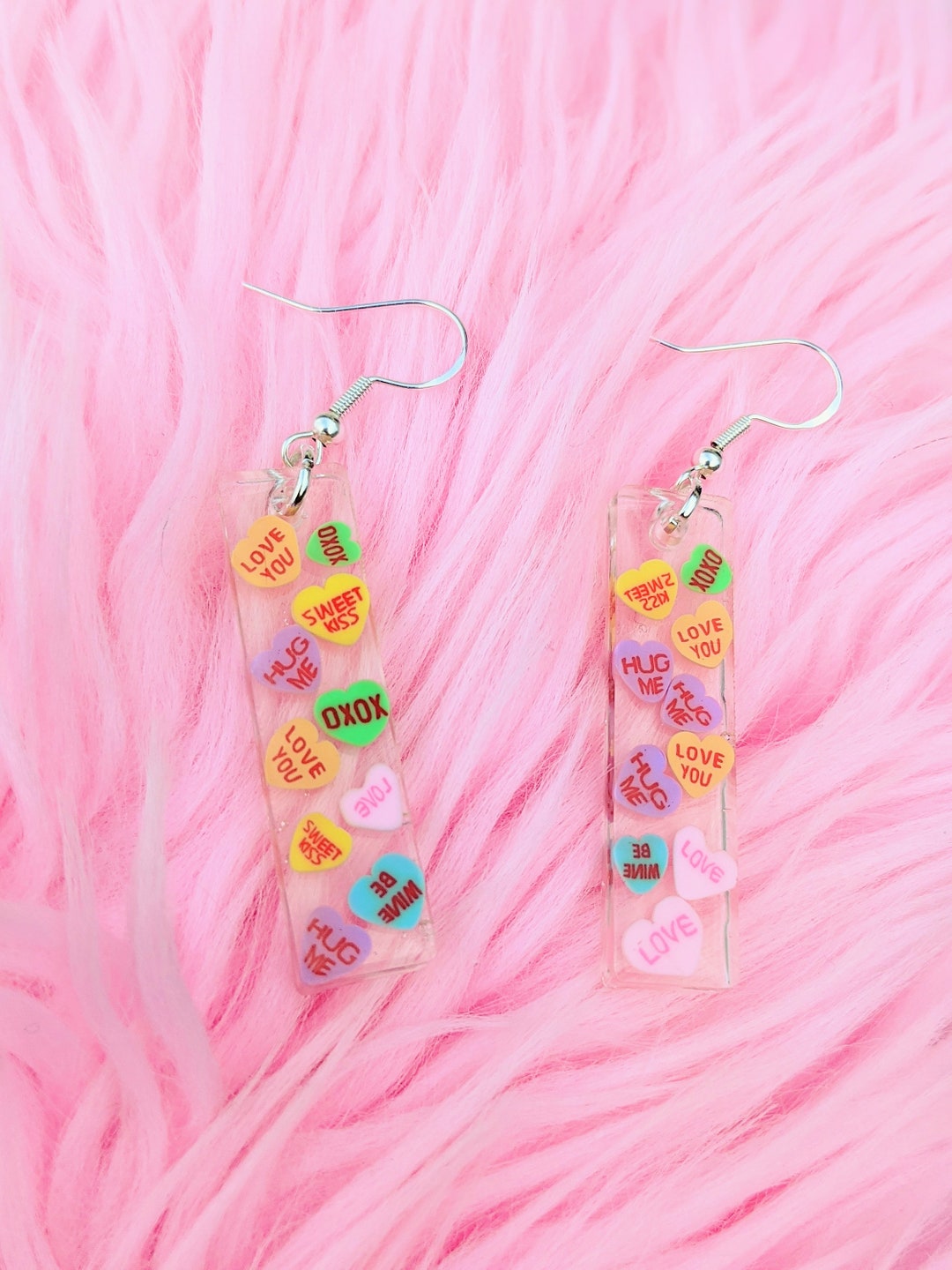 Candy Heart Earrings, Valentines Day Earrings, Conversation Heart