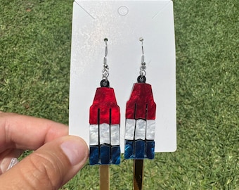 4th of July Ice Cream Cone Earrings | Patriotic Ice Cream Earrings | Red White and Blue Glitter Earrings | Independence Day Acrylic Earrings