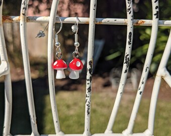 Mini mushroom Earrings, Red Mushroom earring! Magical mushroom earrings!