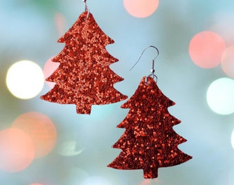 Christmas Tree Earrings, Glitter Christmas Tree Earrings, Glitter on BOTH Sides, Christmas Earrings, Holiday Earrings
