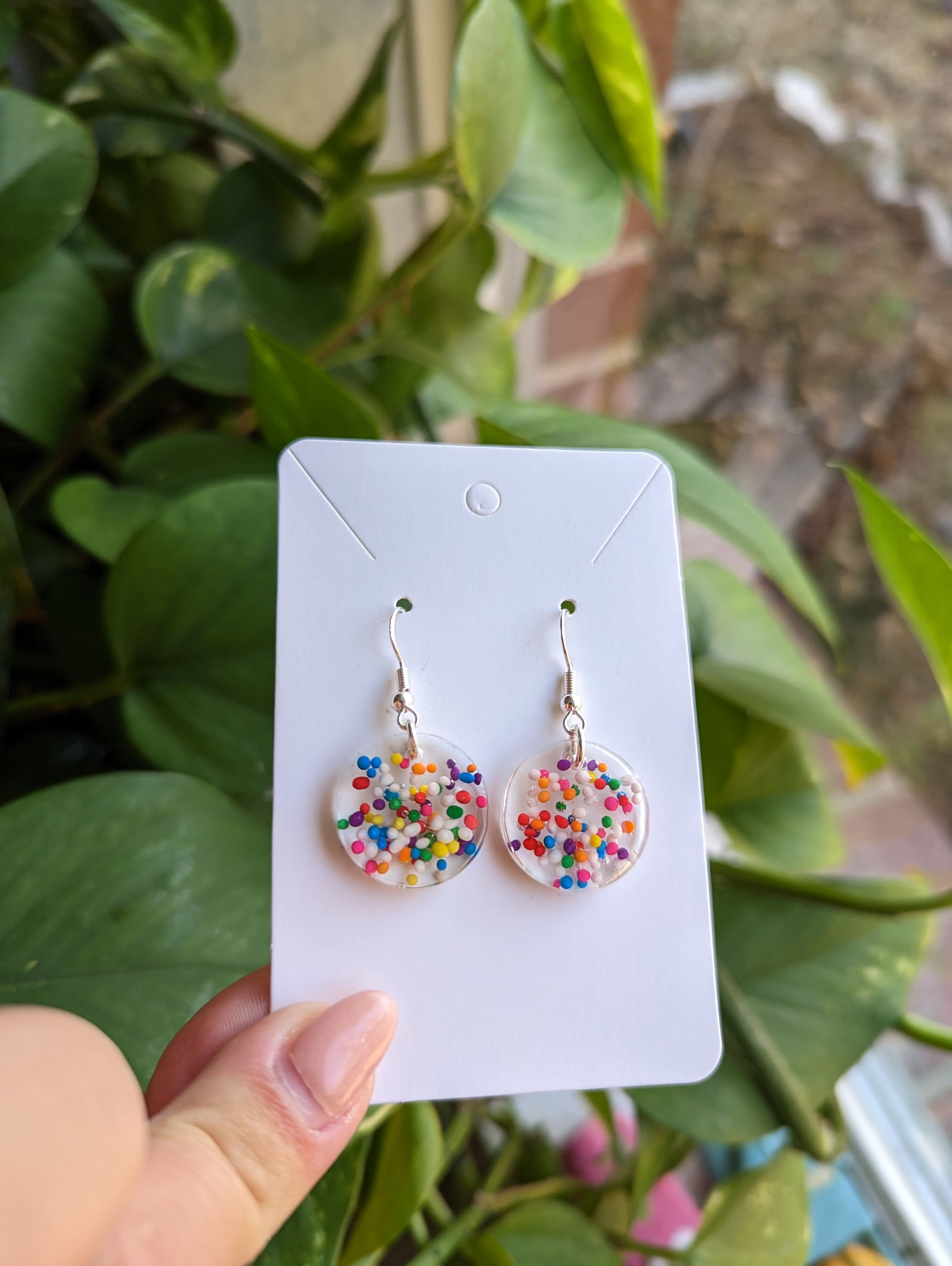 Rainbow resin earrings sale