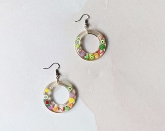 Fruit Earrings, quirky food fruit dangle circle earrings handmade funky jewelry