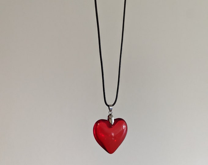 Red Glass Heart Necklace Y2k Grunge Necklace Heart Choker Red Heart