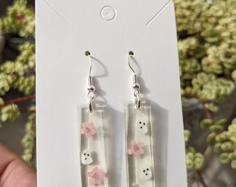 Spooky earrings ghost and pressed flower