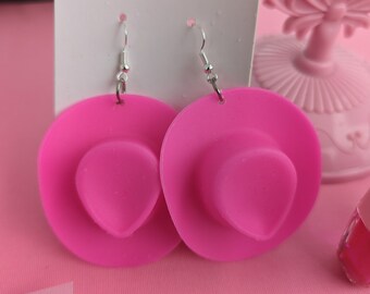 Pink cowgirl hat earrings barbiecore Dolly Parton