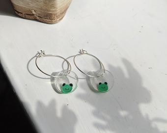 Froggy Earrings, crazy earrings, frog hoop earrings