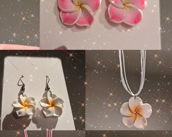 Plumeria necklace and earring, beach girl, doll necklace, plumeria pink or white