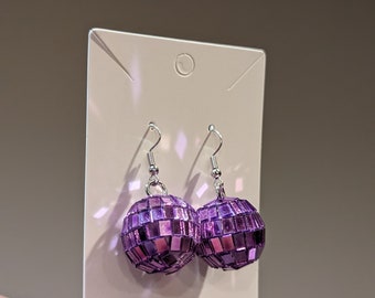 Purple Disco Ball Earrings 60's 70's Halloween Earrings Kitsch Earrings Funky Weird Earrings Rave Earring fast shipping