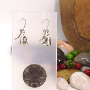 Tiny Etched Silver Bell Earrings