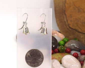 Tiny Etched Silver Bell Earrings