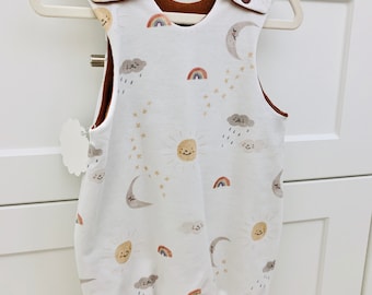 Reversible Baby Romper ~ Neutral Romper ~ Baby Gift ~ Baby Shower Gift ~ Rainbows~Sun~Clouds~Moon