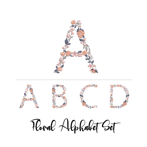 Floral Whole Entire Alphabet Embroidery Design Font Etsy
