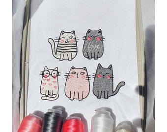 cute Cat Embroidery Design Set 5 pieces  (~48x45mm-1,7"x1,7" & 99x95mm 3,8"x3,8") Cat Embroidery Design Machine Pattern