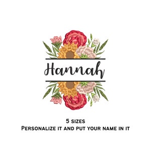 Magnífico diseño de bordado floral personalizado | bordado floral, archivo de bordado, 5 tamaños, descarga instantánea