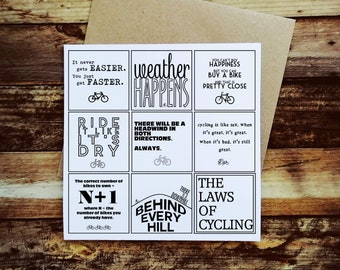 Cycling card - The Laws of Cycling. Cyclist Birthday. Bike Birthday Card. Cyclist Card.